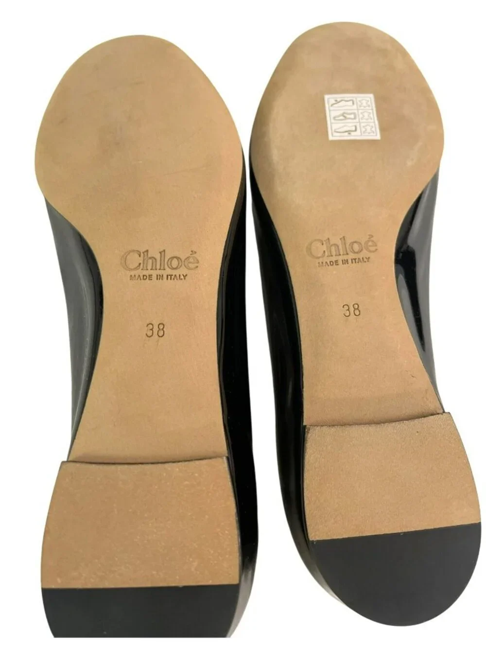 Chloe $550  Lauren Black Patent Leather Scalloped Ballet Flats Sz 38 US 7.5 NEW